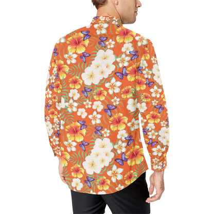Tropical Flower Pattern Print Design TF027 Men's Long Sleeve Shirt