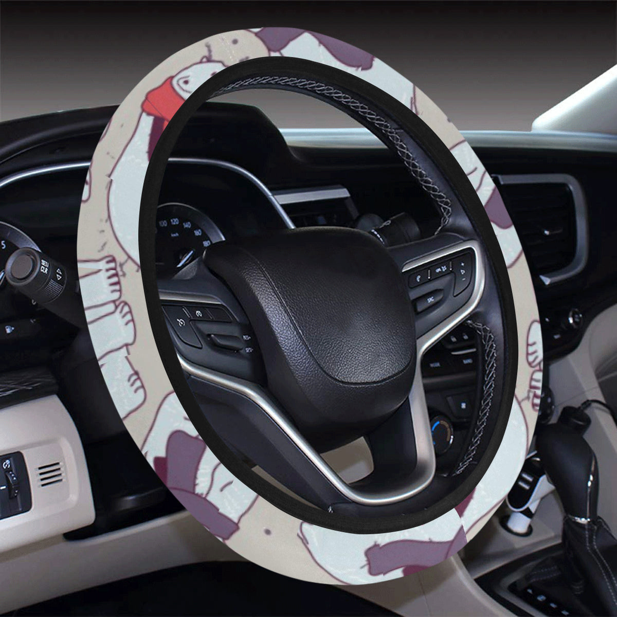 Polar Bear Pattern Print Design PB04 Steering Wheel Cover with Elastic Edge