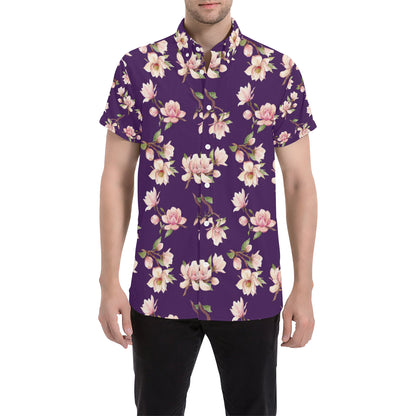 Magnolia Pattern Print Design MAG02 Men's Short Sleeve Button Up Shirt
