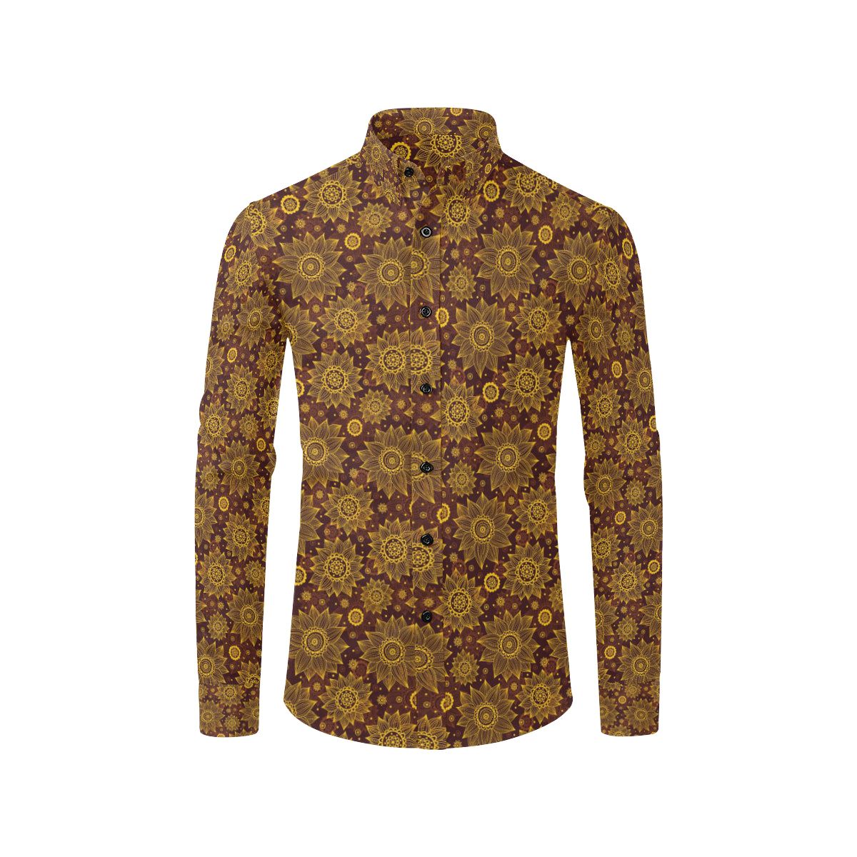 Gold Sunflower Hand Drawn Print Men's Long Sleeve Shirt