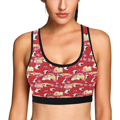 Crane Pattern Print Design 04 Sports Bra