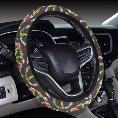 Peace Sign flowers Design Print Steering Wheel Cover with Elastic Edge