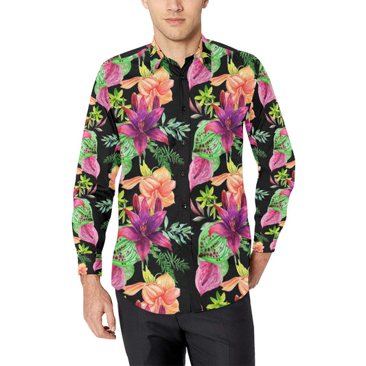 Amaryllis Pattern Print Design AL09 Men's Long Sleeve Shirt
