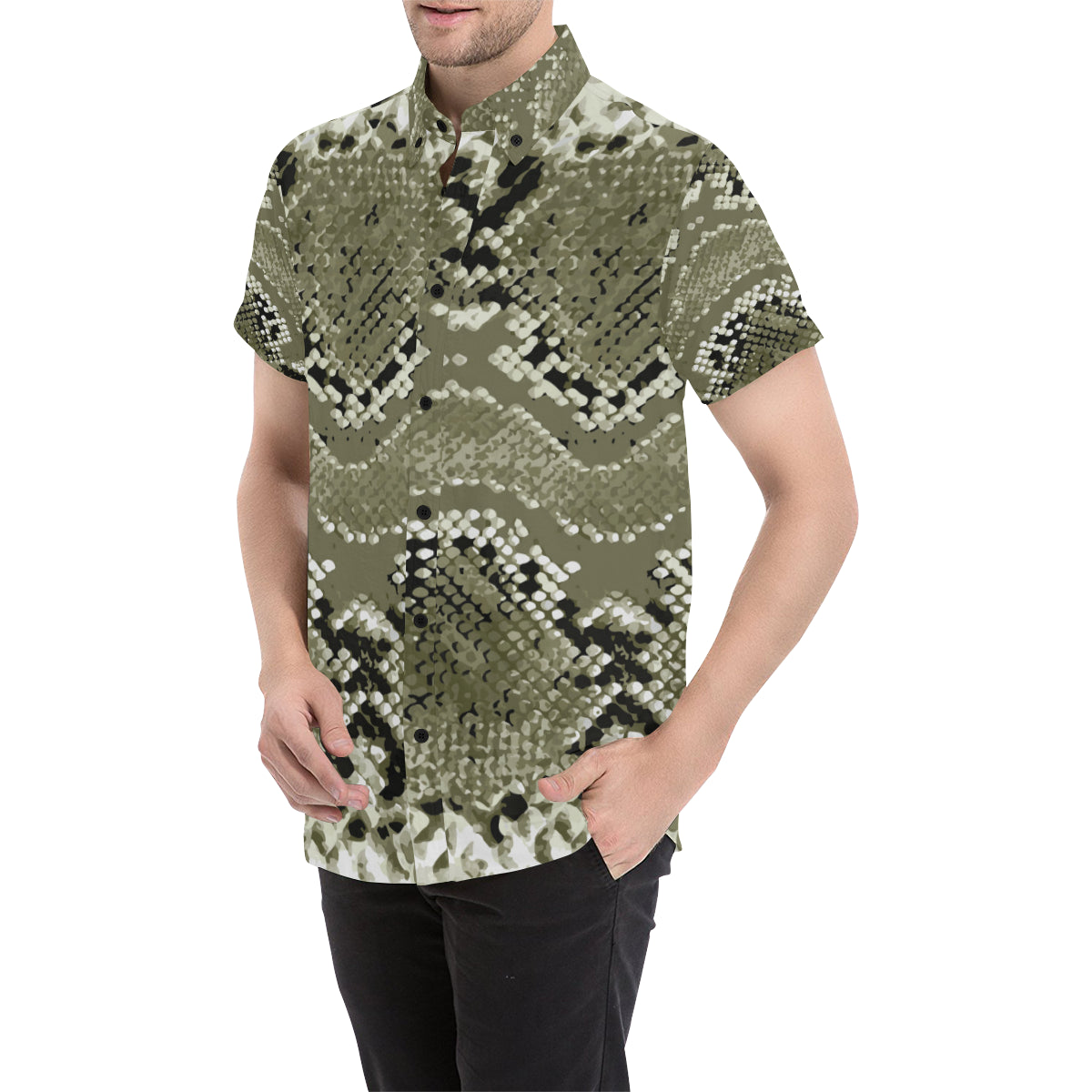 Python Pattern Print Design A04 Men's Short Sleeve Button Up Shirt