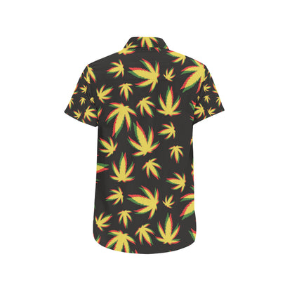 Pot Leaf Pattern Print Design A02 Men's Short Sleeve Button Up Shirt