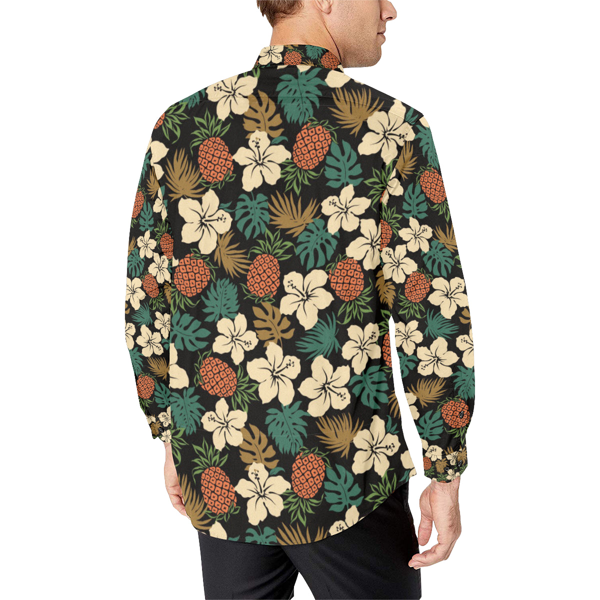 Hawaiian Themed Pattern Print Design H08 Men's Long Sleeve Shirt