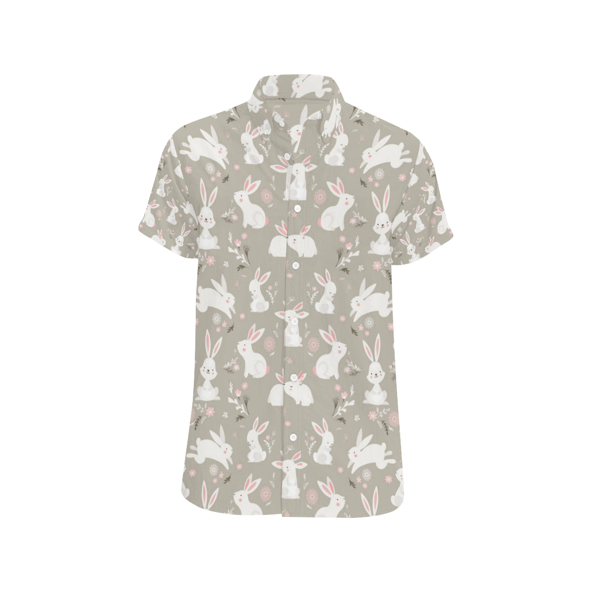 Rabbit Pattern Print Design RB03 Men's Short Sleeve Button Up Shirt