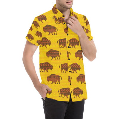 Bison Native Pattern Print Design 01 Men's Short Sleeve Button Up Shirt