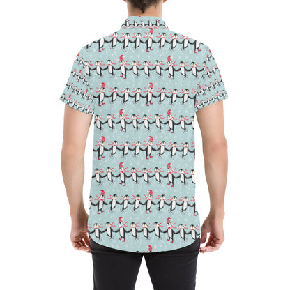 Penguin Sking Design Men's Short Sleeve Button Up Shirt