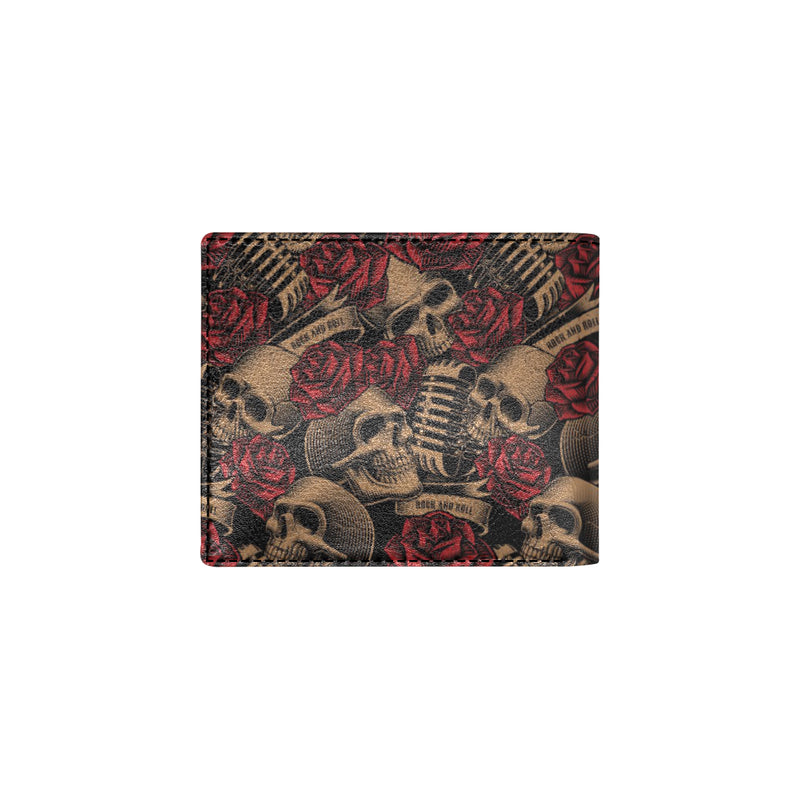 Microphone Skull Rose Pattern Print Design 02 Men's ID Card Wallet