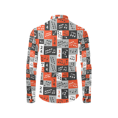 Music Note Design Themed Print Men's Long Sleeve Shirt