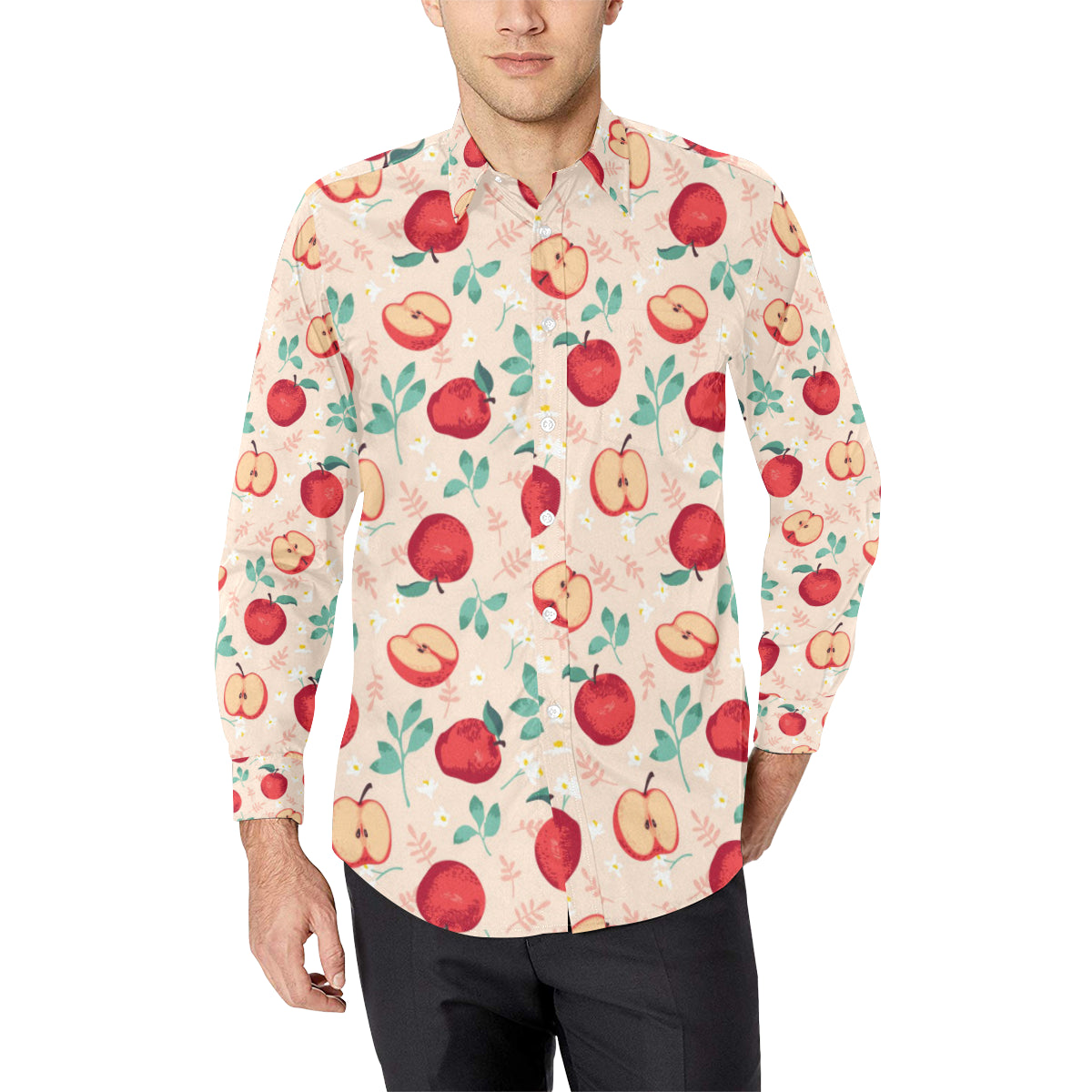 Apple Pattern Print Design AP06 Men's Long Sleeve Shirt