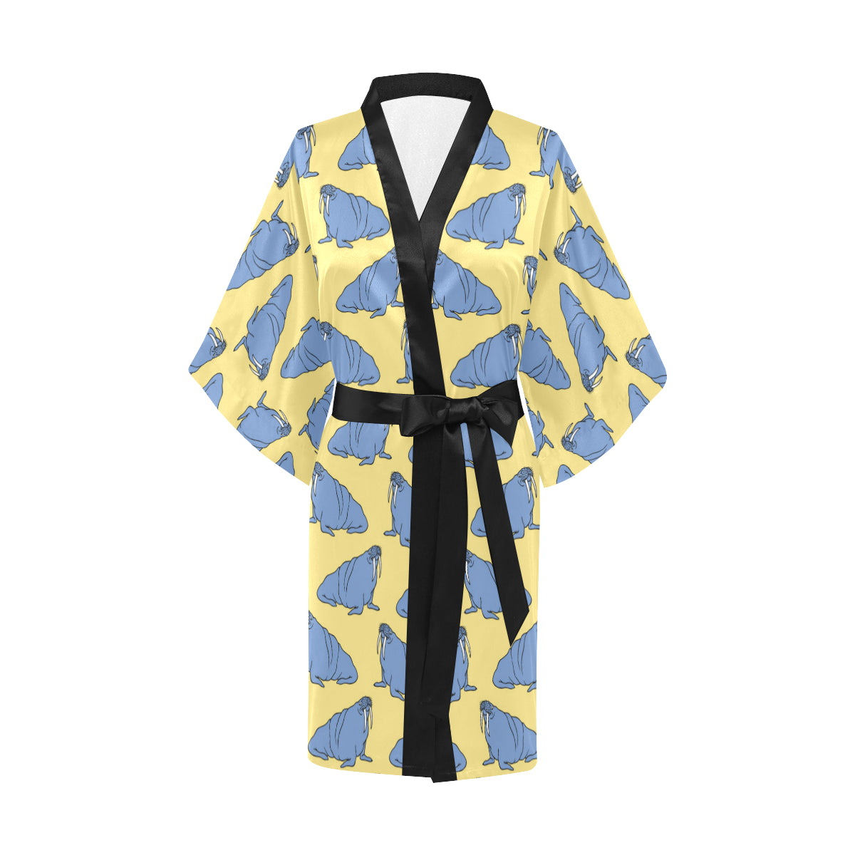 Walrus Pattern Print Design 02 Women's Short Kimono