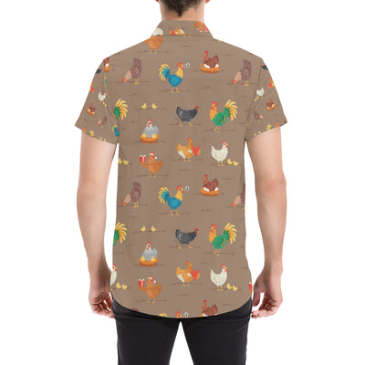 Chicken Happy Print Pattern Men's Short Sleeve Button Up Shirt