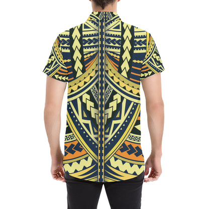 Polynesian Tattoo Print Men's Short Sleeve Button Up Shirt