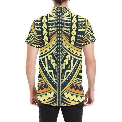 Polynesian Tattoo Print Men's Short Sleeve Button Up Shirt