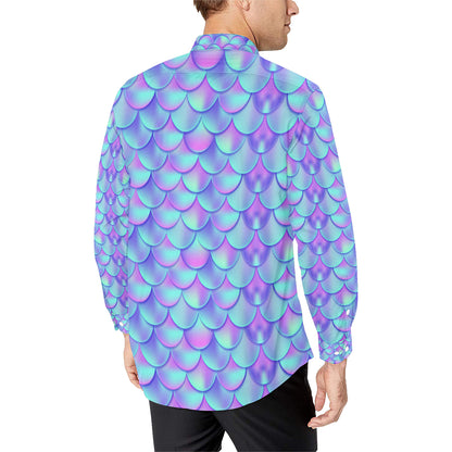 Mermaid Tail Design Print Pattern Men's Long Sleeve Shirt