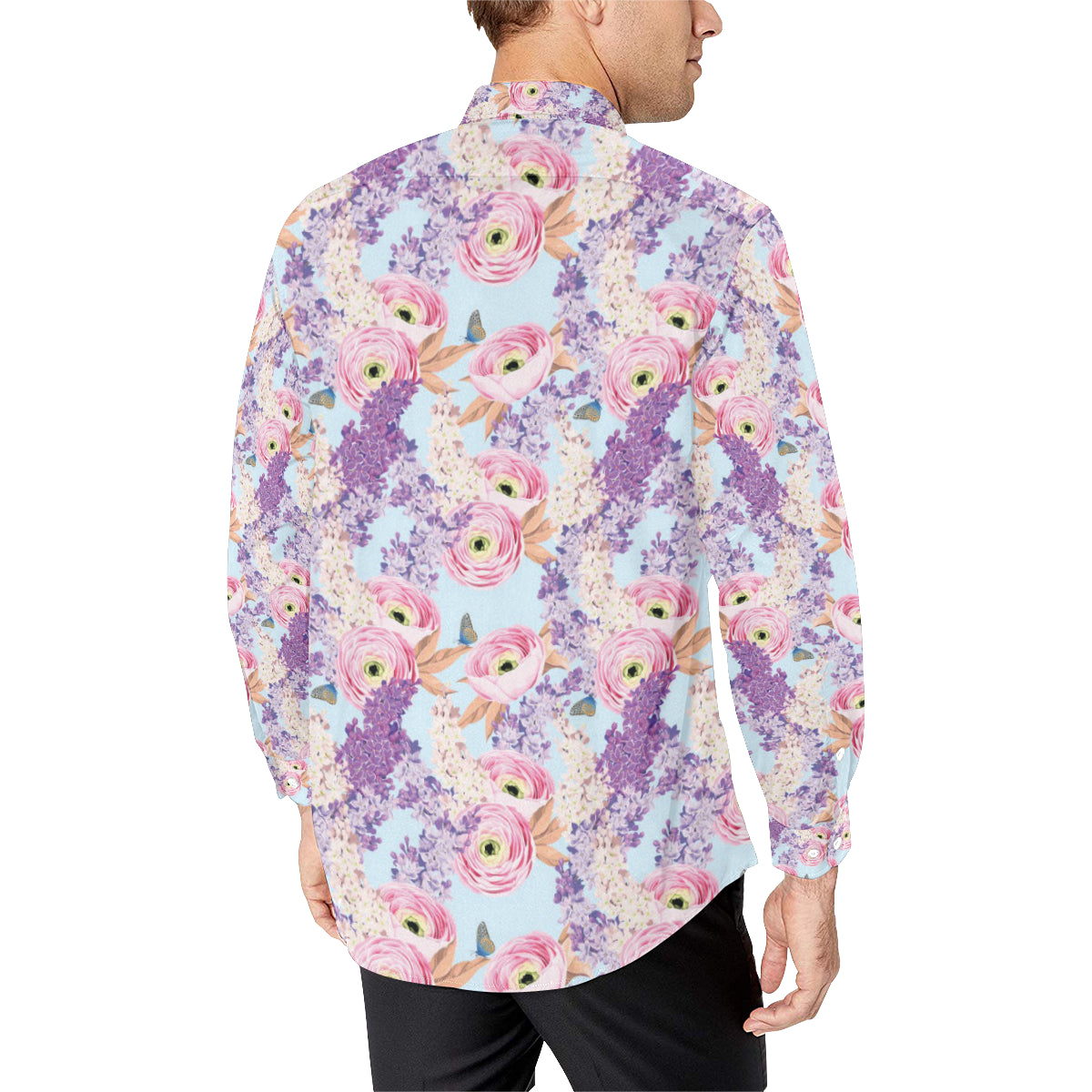 Lilac Pattern Print Design LI03 Men's Long Sleeve Shirt