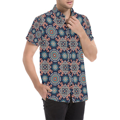 Bohemian Pattern Print Design 02 Men's Short Sleeve Button Up Shirt