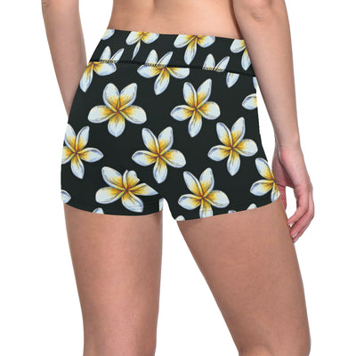 White Plumeria Pattern Print Design PM022 Yoga Shorts