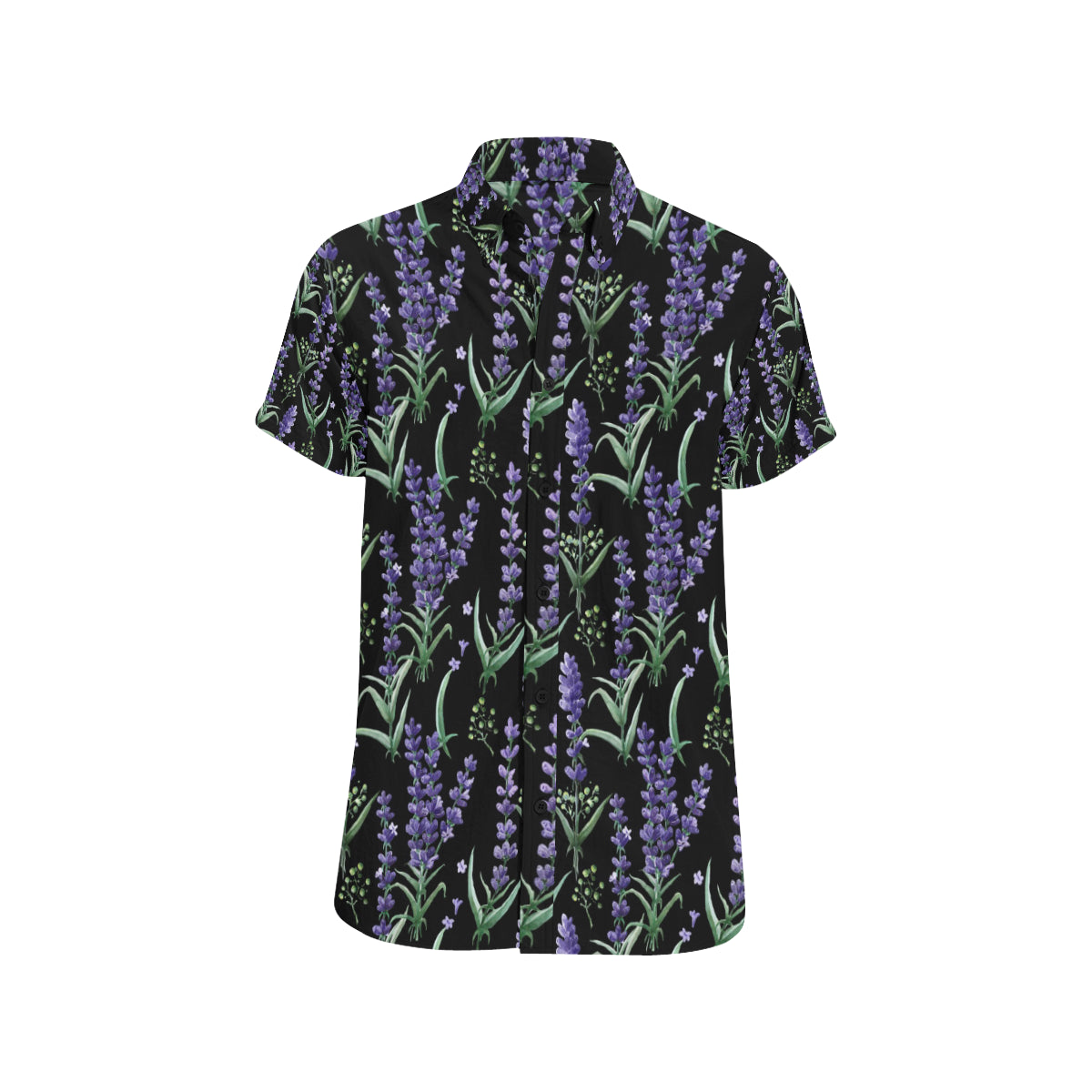 Lavender Pattern Print Design LV01 Men's Short Sleeve Button Up Shirt