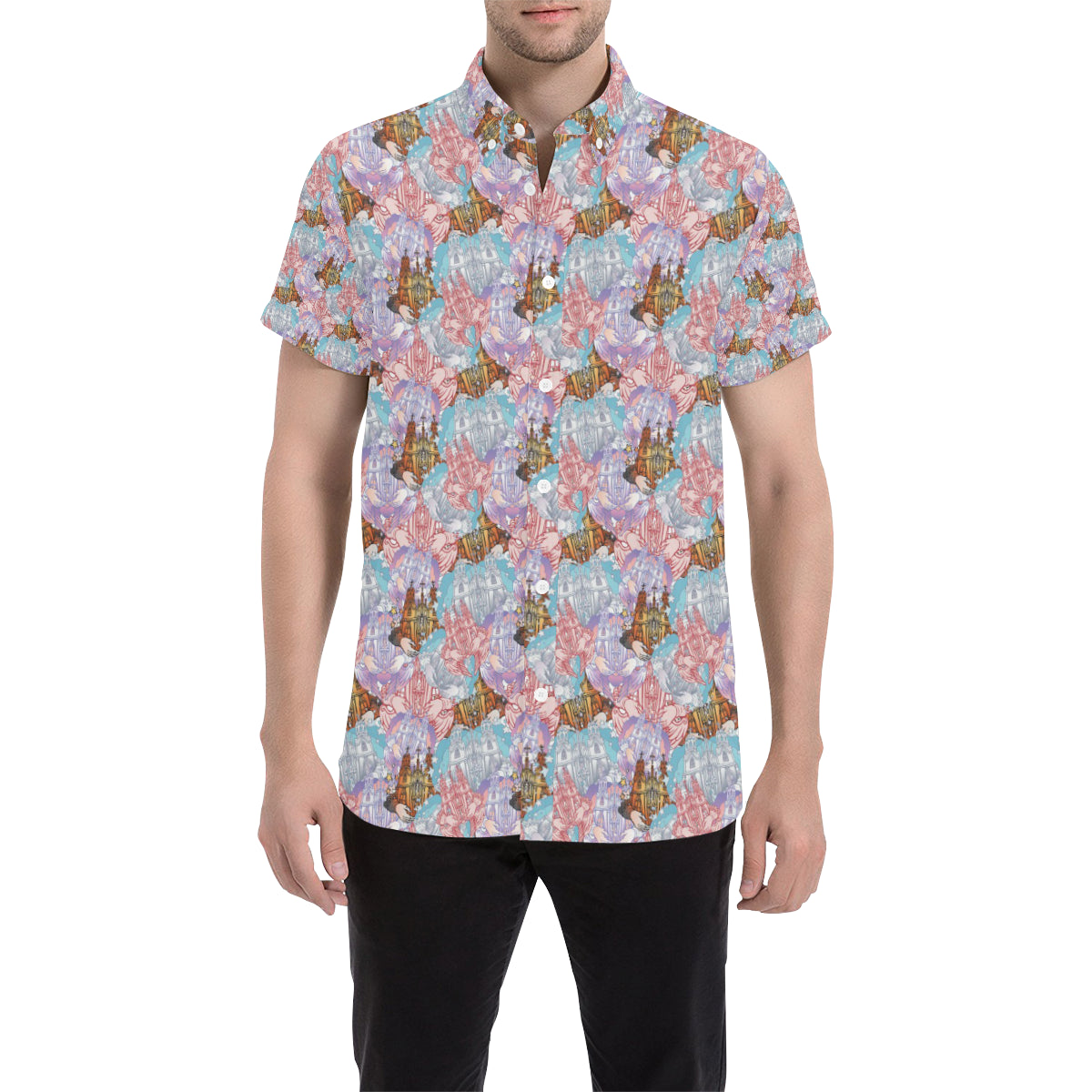 Christian Pattern Print Design 03 Men's Short Sleeve Button Up Shirt