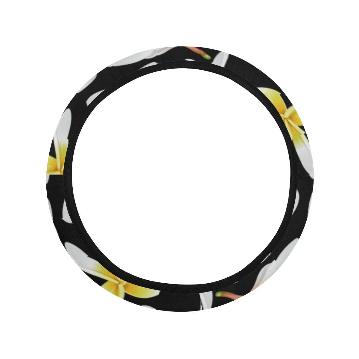 Yellow Plumeria Hawaiian Flowers Steering Wheel Cover with Elastic Edge