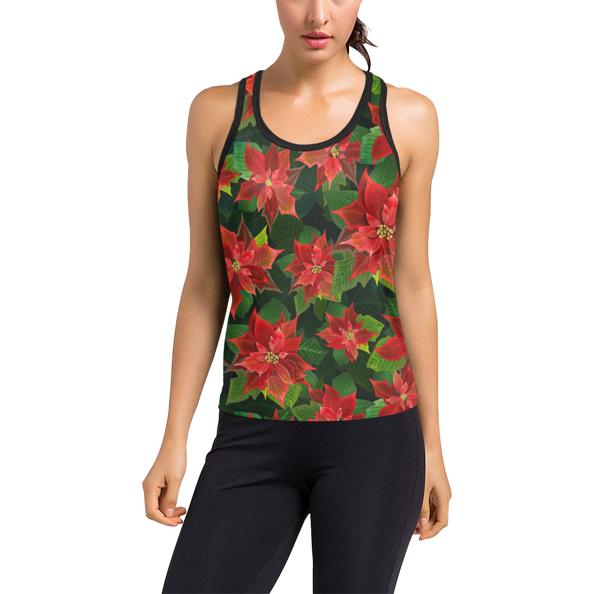 Poinsettia Pattern Print Design POT04 Women's Racerback Tank Top
