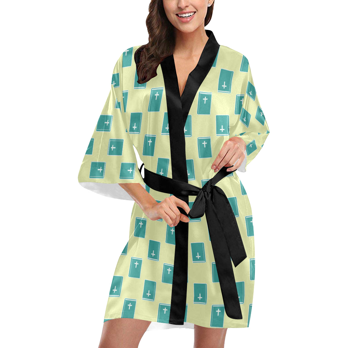 Bible Pattern Print Design 04 Women's Short Kimono