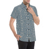 Damask Elegant Teal Print Pattern Men's Short Sleeve Button Up Shirt