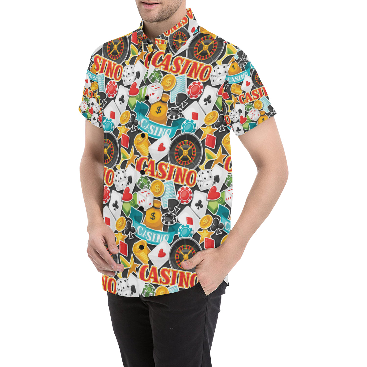 Casino Pattern Print Design 03 Men's Short Sleeve Button Up Shirt