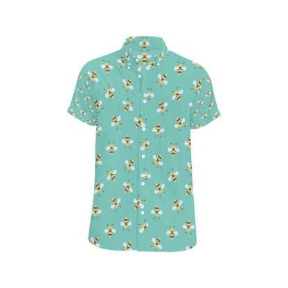 Bee Pattern Print Design 01 Men's Short Sleeve Button Up Shirt
