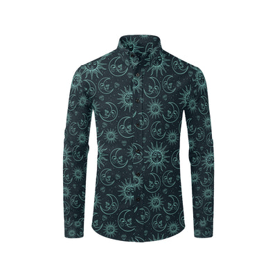 Sun Moon Magic Design Themed Print Men's Long Sleeve Shirt