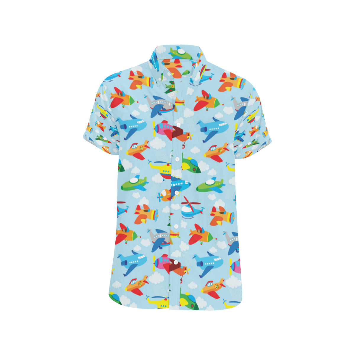 Airplane Colorful Pattern Print Design 01 Men's Short Sleeve Button Up Shirt