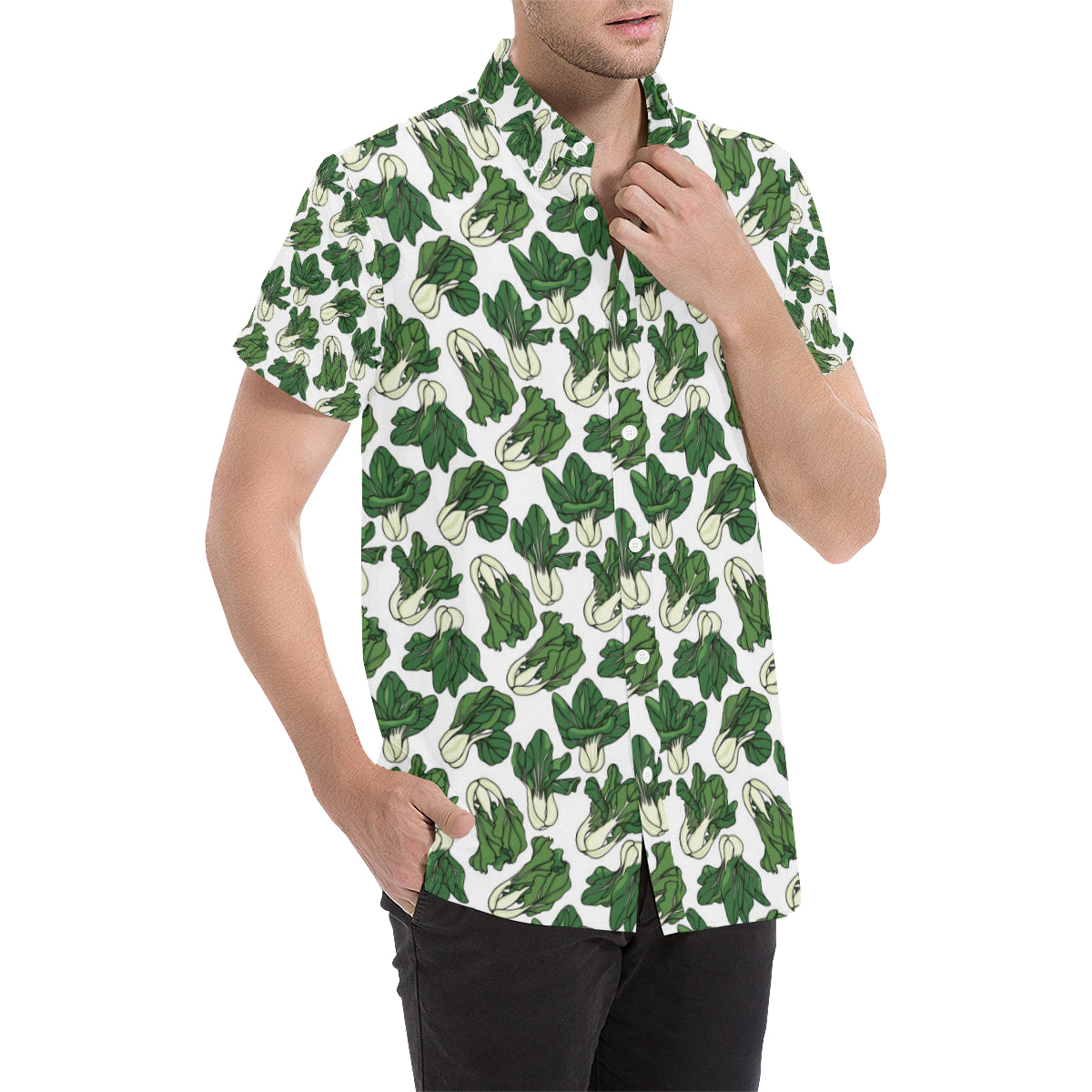 Bok Choy Pattern Print Design 02 Men's Short Sleeve Button Up Shirt
