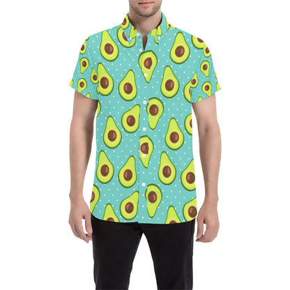 Avocado Pattern Print Design AC012 Men's Short Sleeve Button Up Shirt