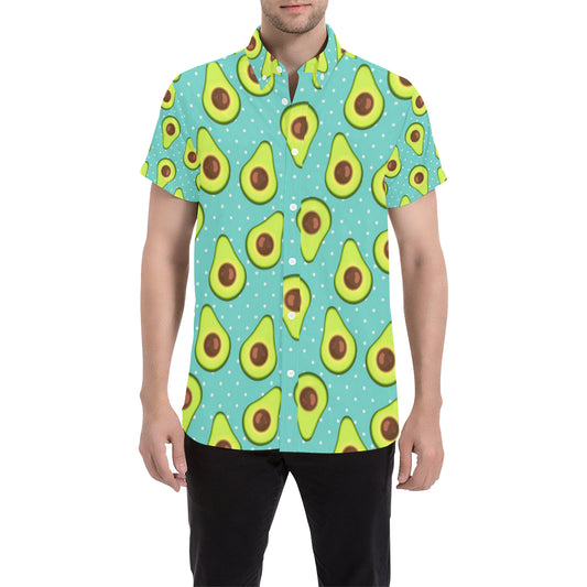 Avocado Pattern Print Design AC012 Men's Short Sleeve Button Up Shirt