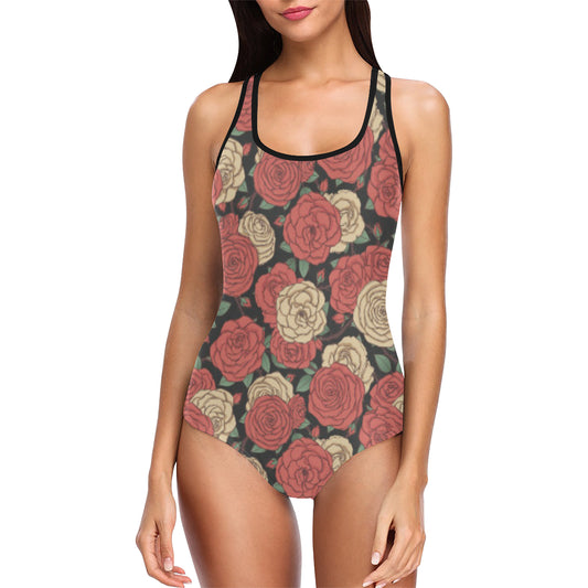 Camellia Pattern Print Design CM01 Women Swimsuit