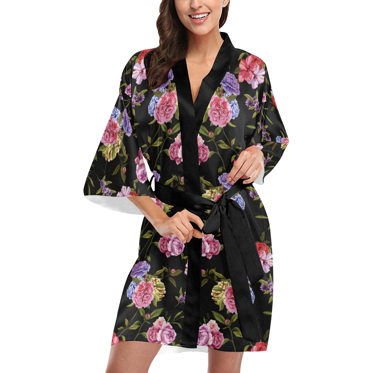 Carnations Pattern Print Design CN05 Women Kimono Robe