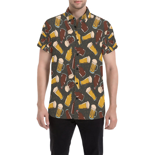 Beer Pattern Print Design 03 Men's Short Sleeve Button Up Shirt