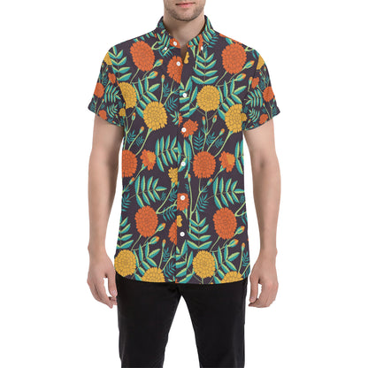 Marigold Pattern Print Design MR01 Men's Short Sleeve Button Up Shirt