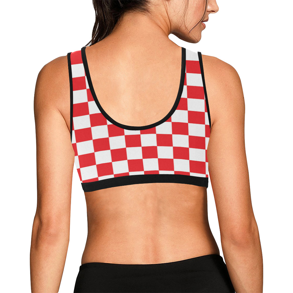 Checkered Red Pattern Print Design 04 Sports Bra