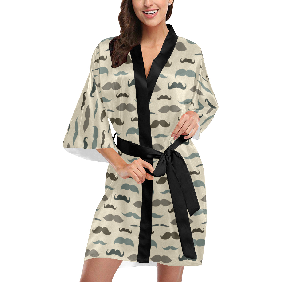 Mustache Pattern Print Design A01 Women's Short Kimono