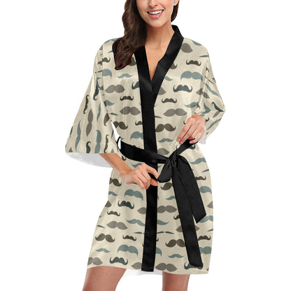 Mustache Pattern Print Design A01 Women's Short Kimono