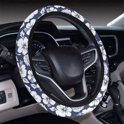 Hibiscus Blue Hawaiian Flower Style Steering Wheel Cover with Elastic Edge