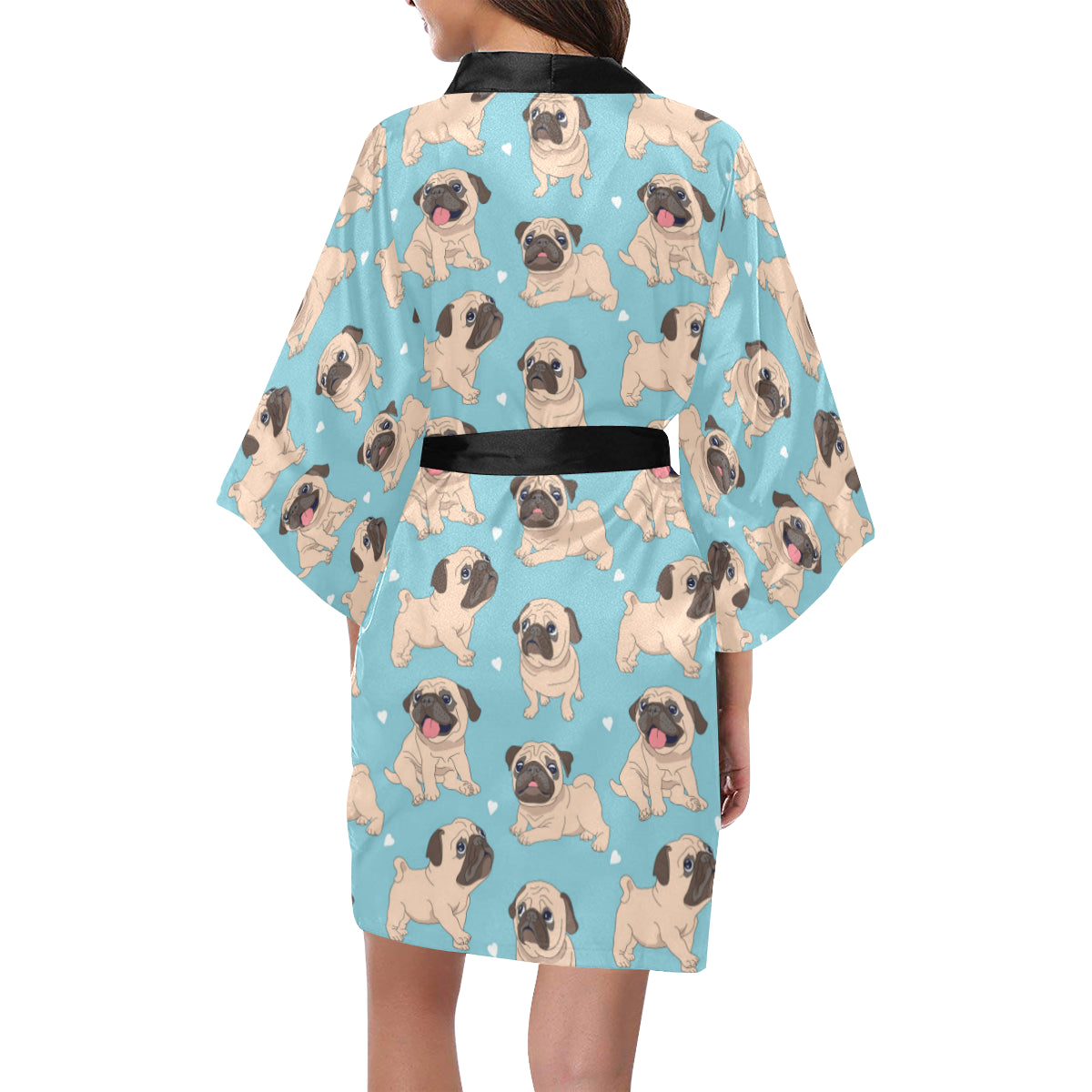 Pug Pattern Print Design A03 Women's Short Kimono