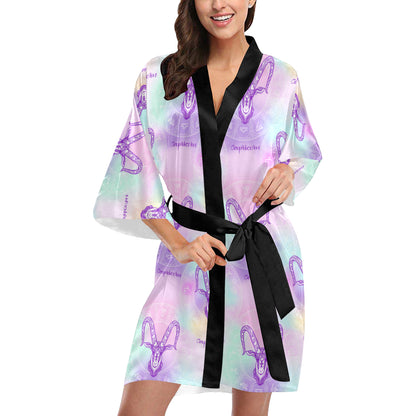 Capricorn Zodiac Pattern Print Design 02 Women's Short Kimono