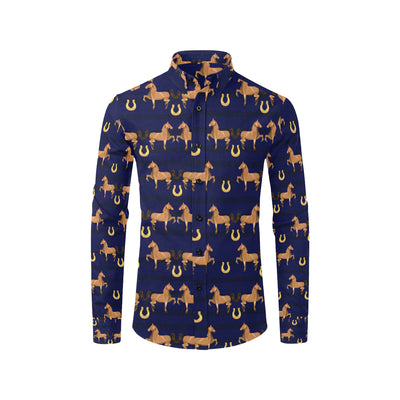 Horse Luxury Themed Pattern Print Men's Long Sleeve Shirt