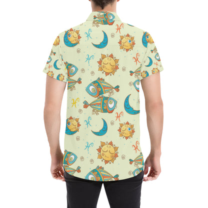 Pisces Pattern Print Design A03 Men's Short Sleeve Button Up Shirt