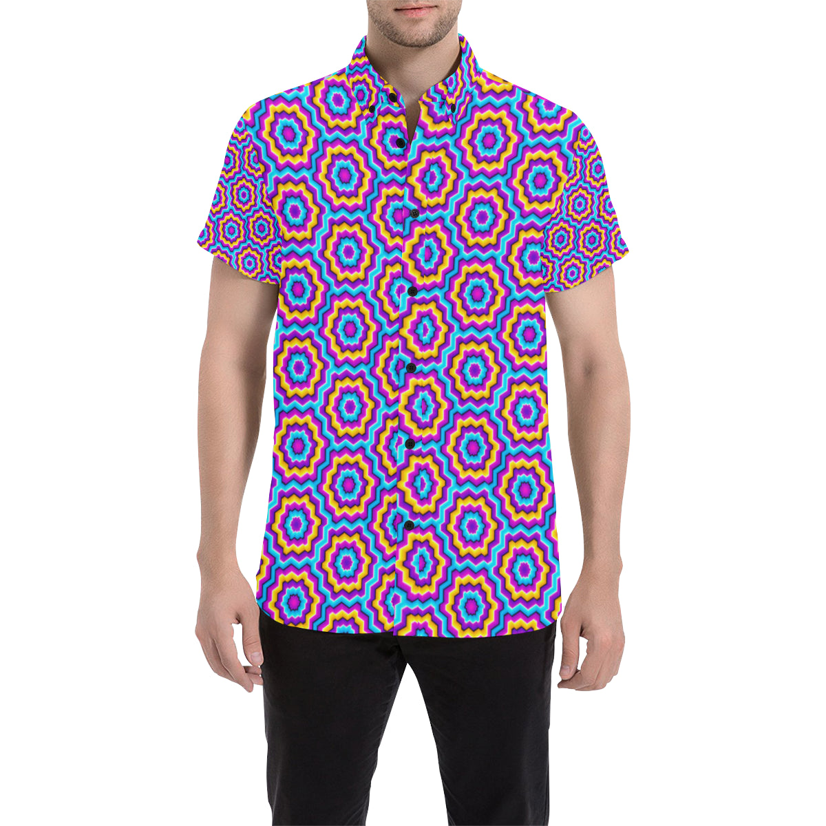 Optical illusion Techno Movement Men's Short Sleeve Button Up Shirt